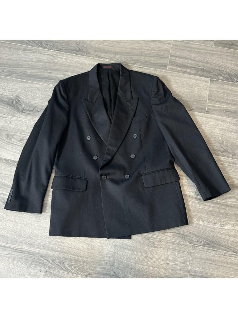 André Villard Tuxedo Jacket Mens 42 Black Wool Double Breasted Formal Coat Paris